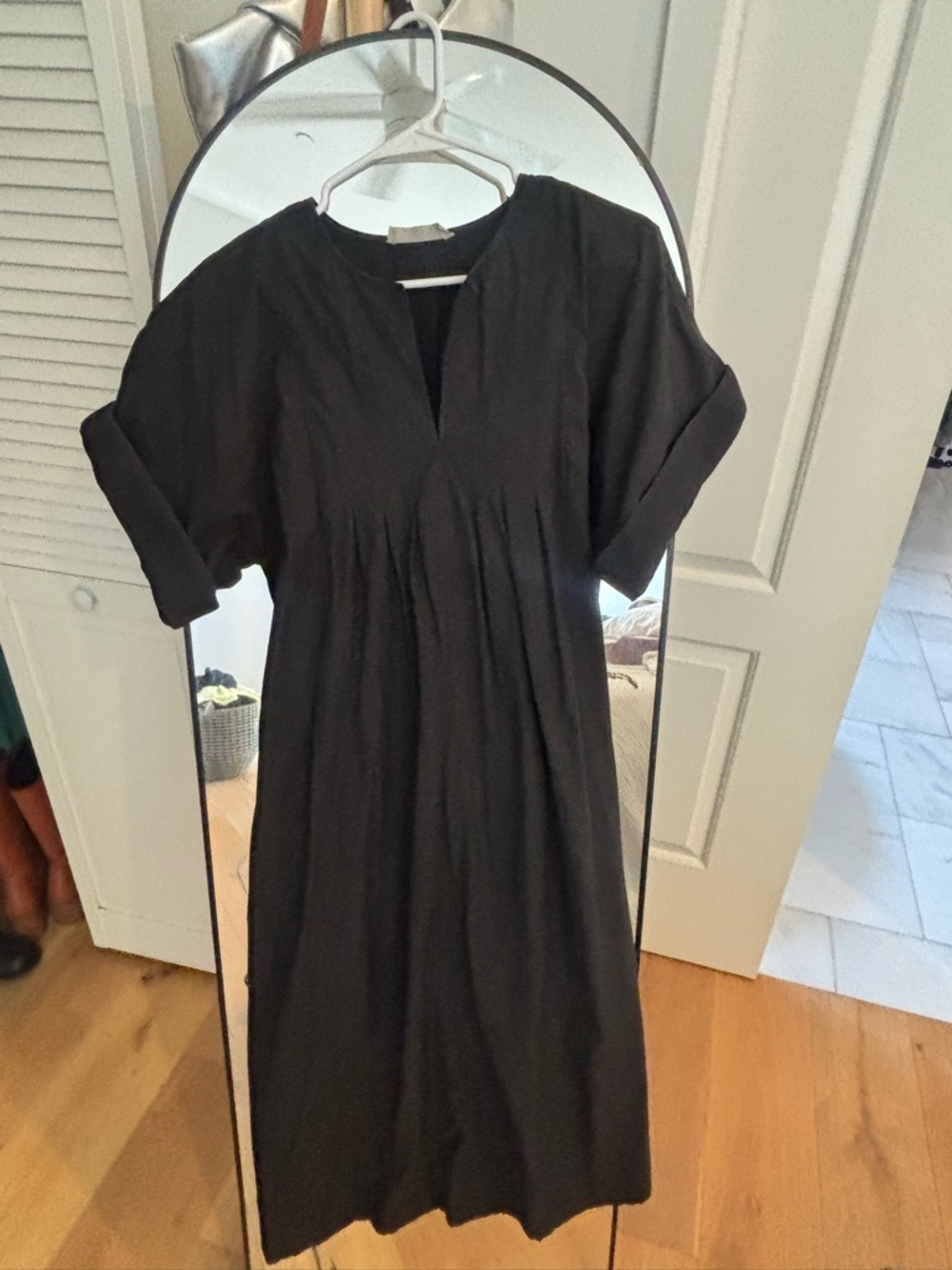 Classic Black Midi Dress with Rolled Short Sleeves